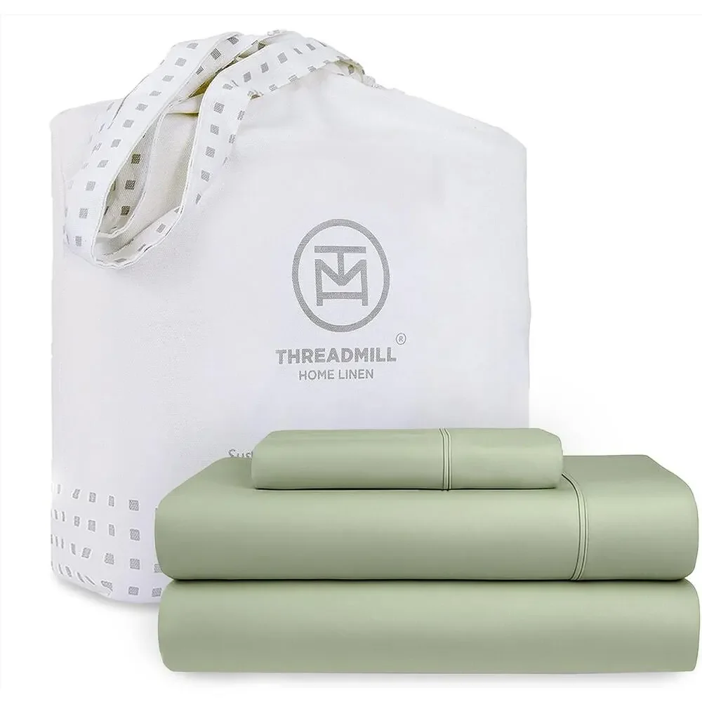 100% Cotton Twin Sheet Set Green 300TC Sateen Weave 3 Piece Soft Bedding